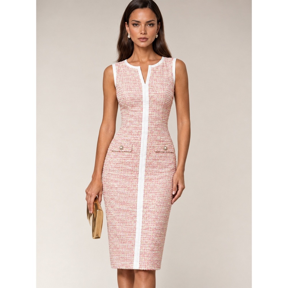 Karl Lagerfeld Paris Pink Multi Tweed Sleeveless Sheath Dress Size 10 LD5KQL85